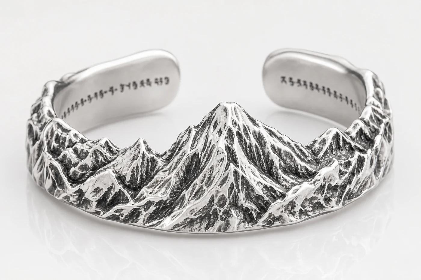 Haba Summit Ring adjustable open ring with Haba glacier ridge and summit shoulder in 925 sterling silver