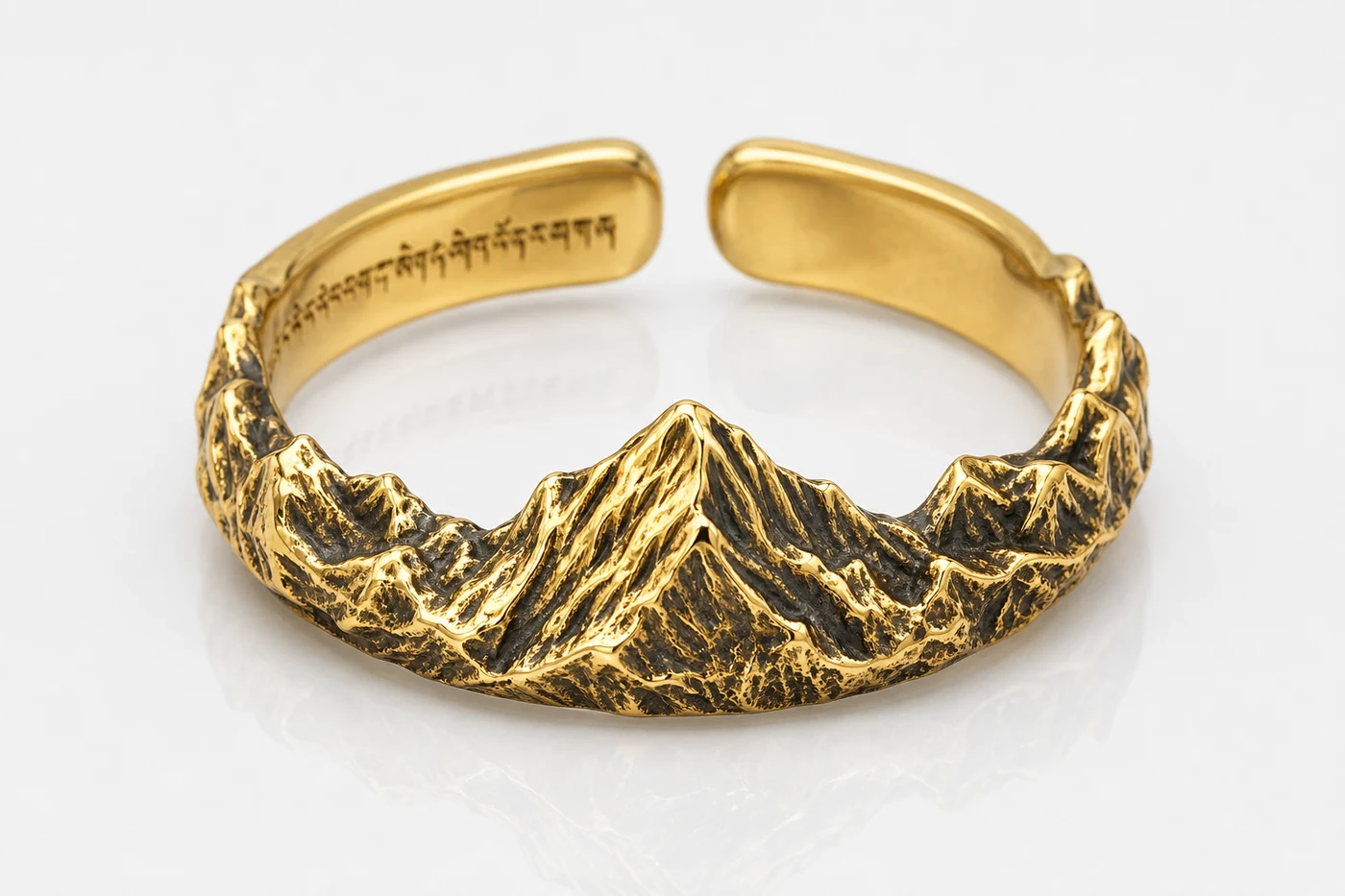 Meili Alpenglow Ring adjustable open ring with Kawagebo golden snow peak silhouette in Gold vermeil